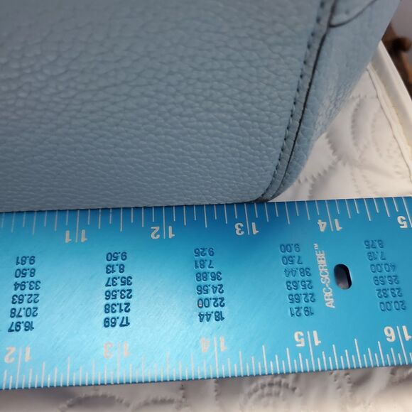 Tory Burch McGraw Tote Pebbled Leather Shoulder Bag Blue $495 Fraying Handle - Picture 14 of 16